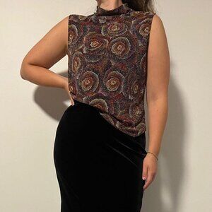 90 S Vintage Emotions Floral Print Sparkly Top glam